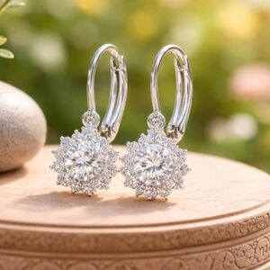 Handmade Moissanite Halo Earrings – 2 Carats GH VVS Moissanite | Sterling Silver